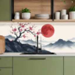 Kersenbloesem - Oosters - Rood keuken achterwand 2 middel -sfeer3