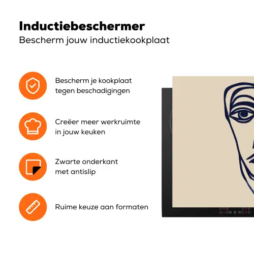 Minimalistisch - Lijnillustratie - Beige - Donkerblauw Inductie beschermer vinyl 3mm klein -zzzzzzz-td-ups