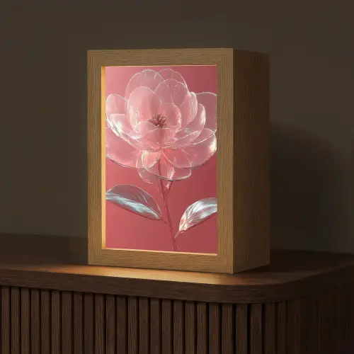 Sierlijk - Bloem - Roze - Glazen Light Box met kabel (Tafellamp) klein -z3d_website