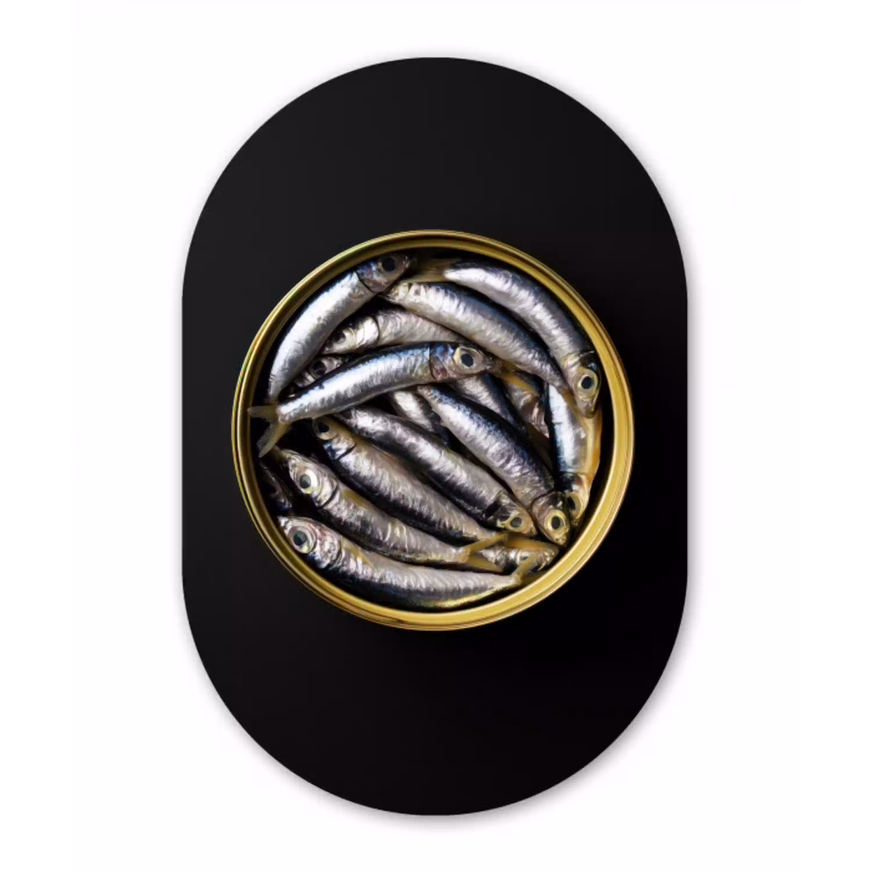 Sardines - Vissen - Rond - Zwart Wandcirkel Ovaal Glas middel -3d