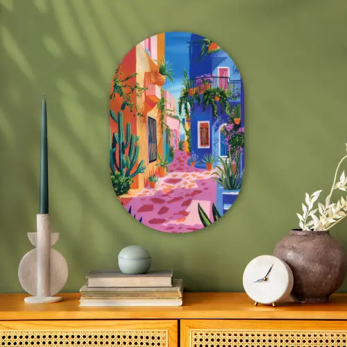 Geel - Blauw - Oranje - Huis Wandcirkel Ovaal Forex klein -sfeer2
