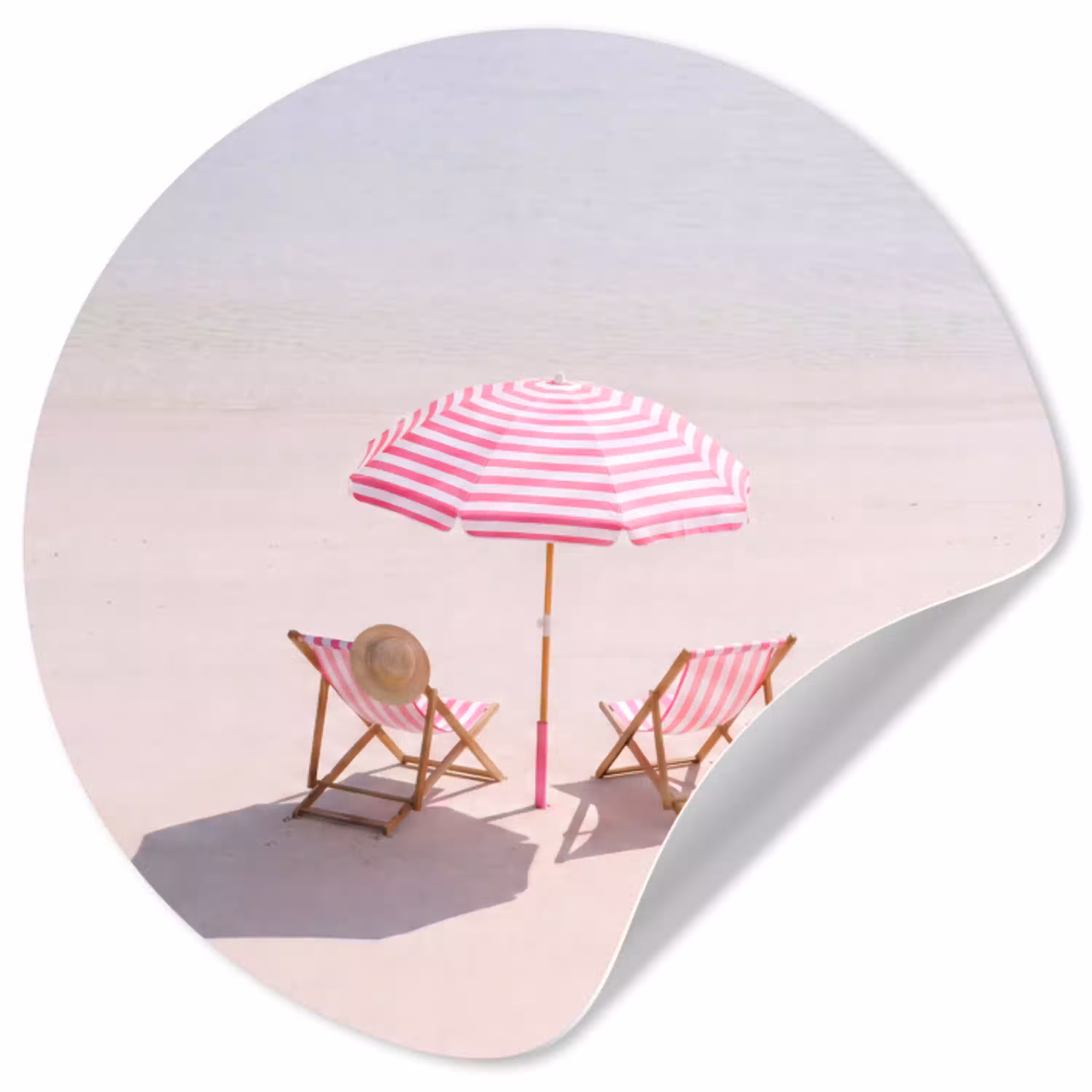 Strand - Parasol - Ligstoel - Zomer - Roze Wandcirkel behangsticker klein -3d