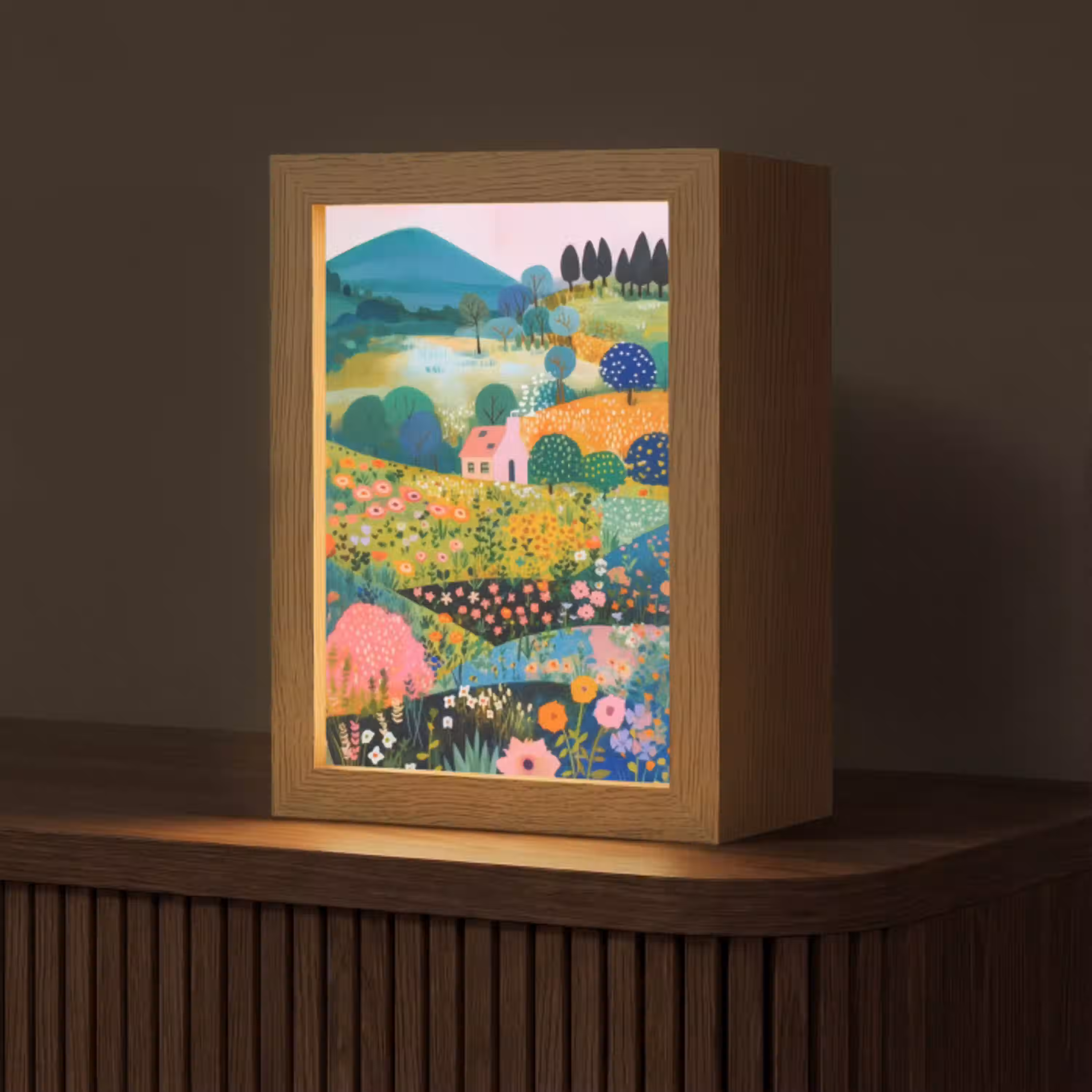 Heuvellandschap - Fantasierijk - Kleurcontrasten Light Box met kabel (Tafellamp) klein -z3d_website