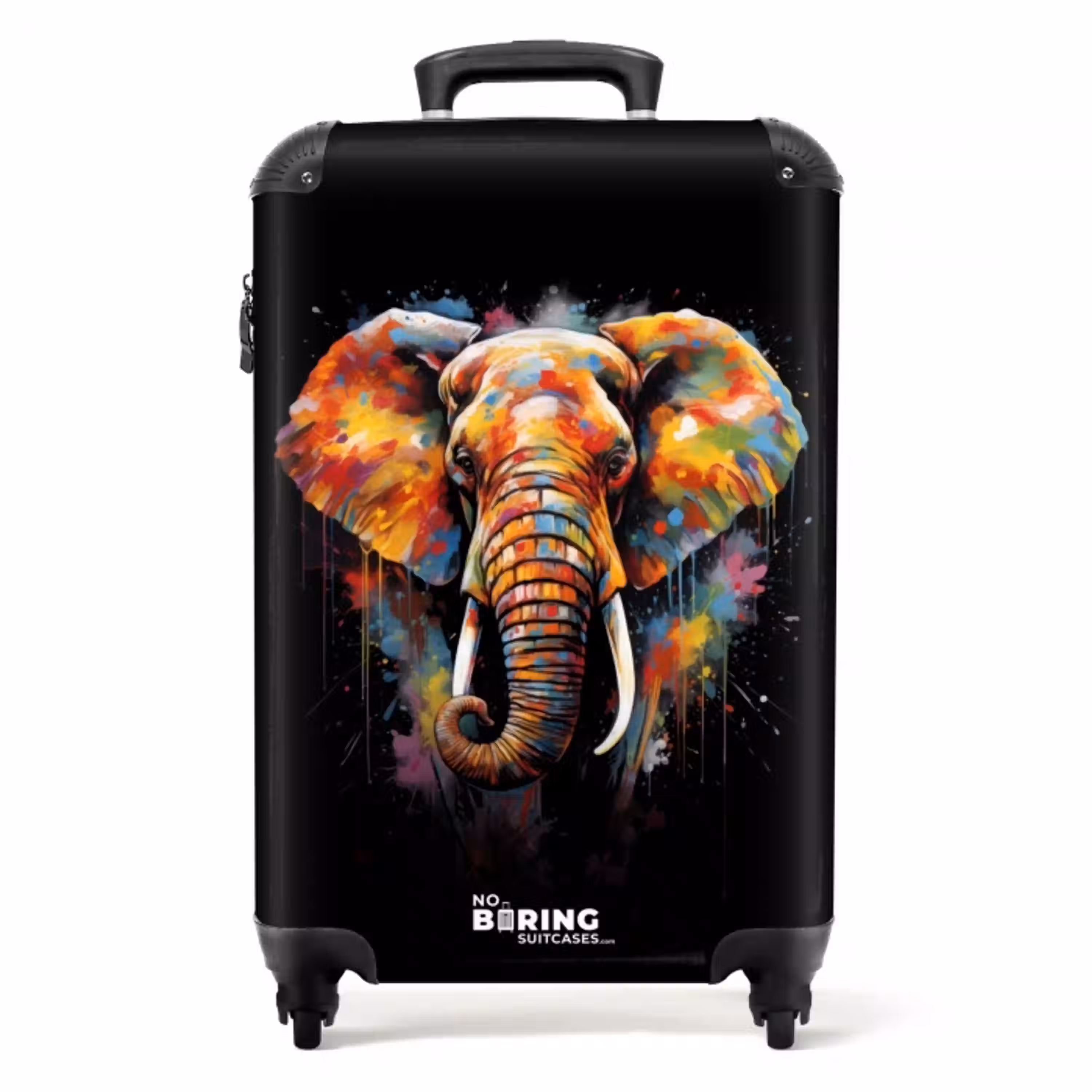 Olifant Versierd met Kleurrijke Spetters NBS - Handbagage koffer - Unisex middel -productfoto_recht