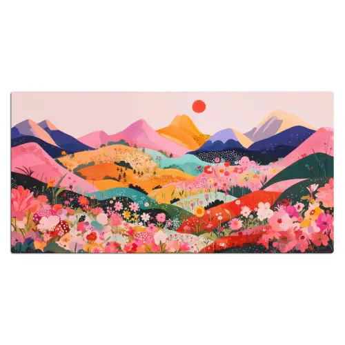 Kleurrijke bloemen - Bergen - Fantasielandschap Muismat XXL klein -3d_leeg