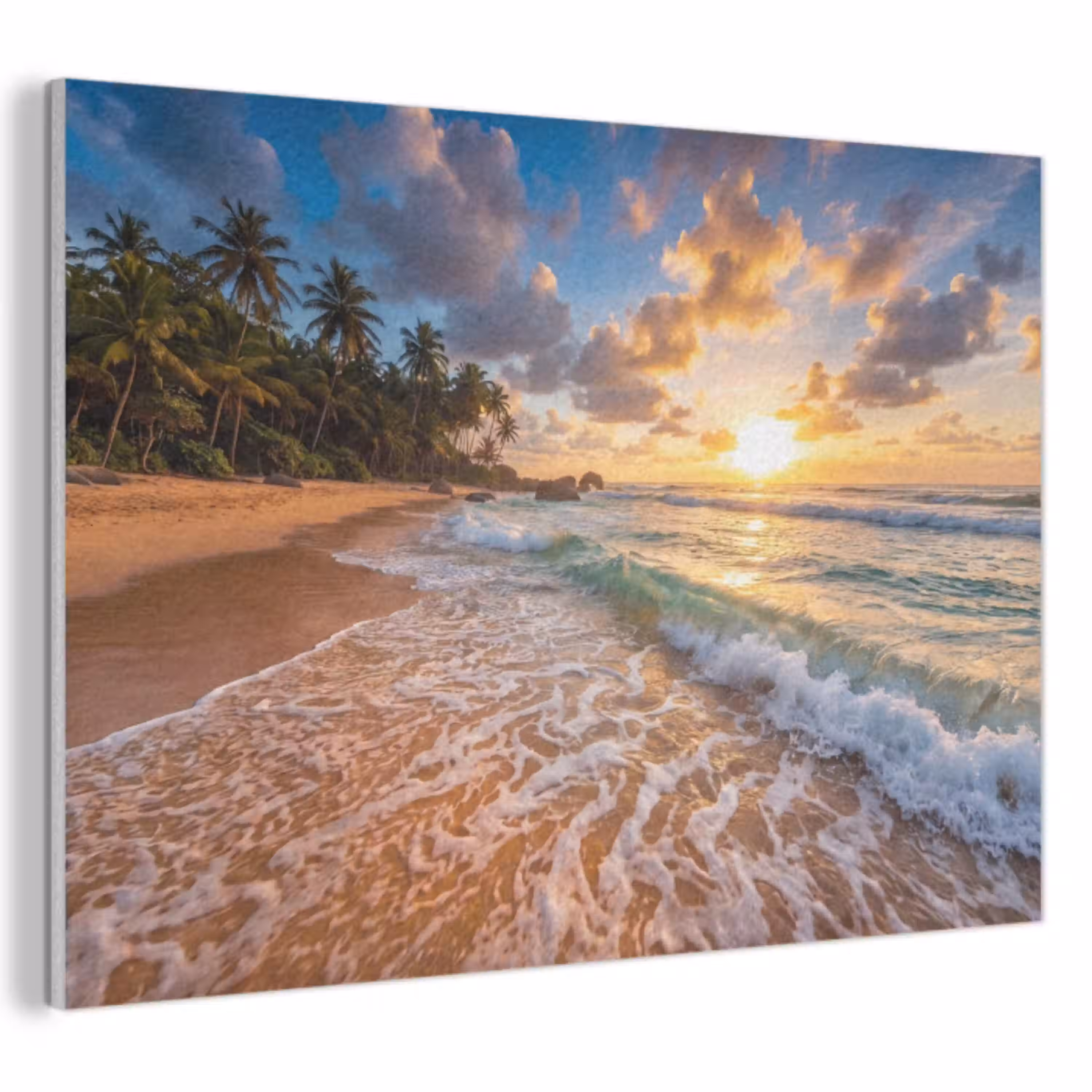 Strand - Zonsondergang - Golven - Natuur - Goud PET vilt klein -3d
