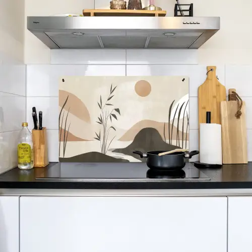 Japandi - Landschap - Beige Inductie beschemer met haakjes klein -sfeer2