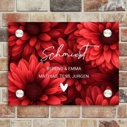 Rode bloemen - Sierlijk Naambord Rechthoek middel -sfeer3