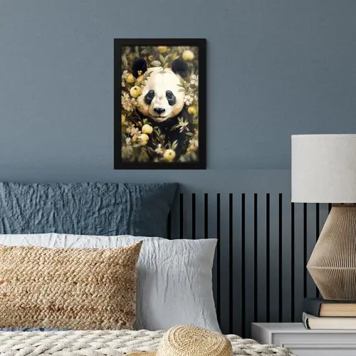 Panda - Pandabeer - Wilde dieren - Natuur - Bloemen fotolijst zwart zonder passe partout klein -sfeer3
