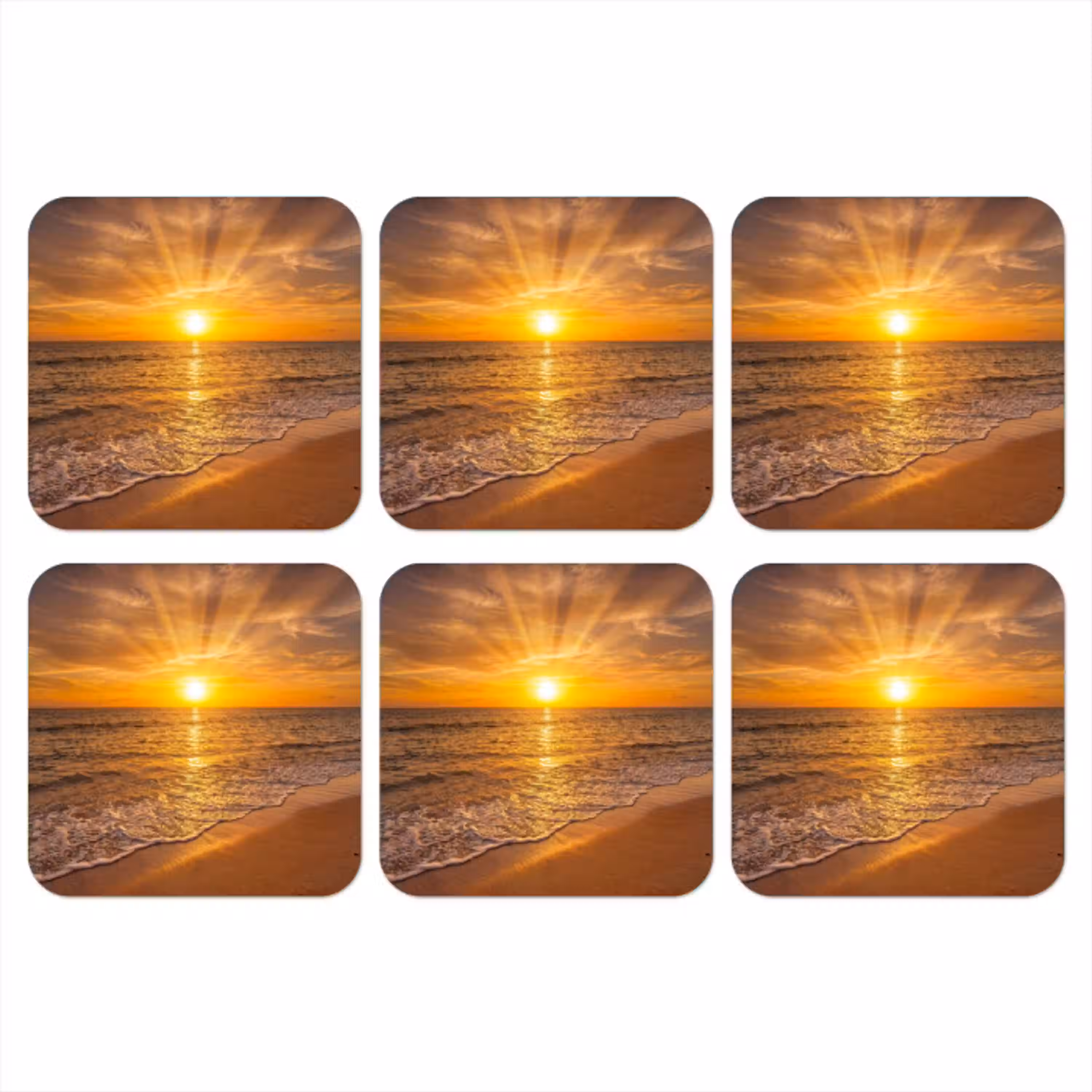 Zee - Zonsondergang - Golven - Kust - Oranje onderzetter kurk middel -3d