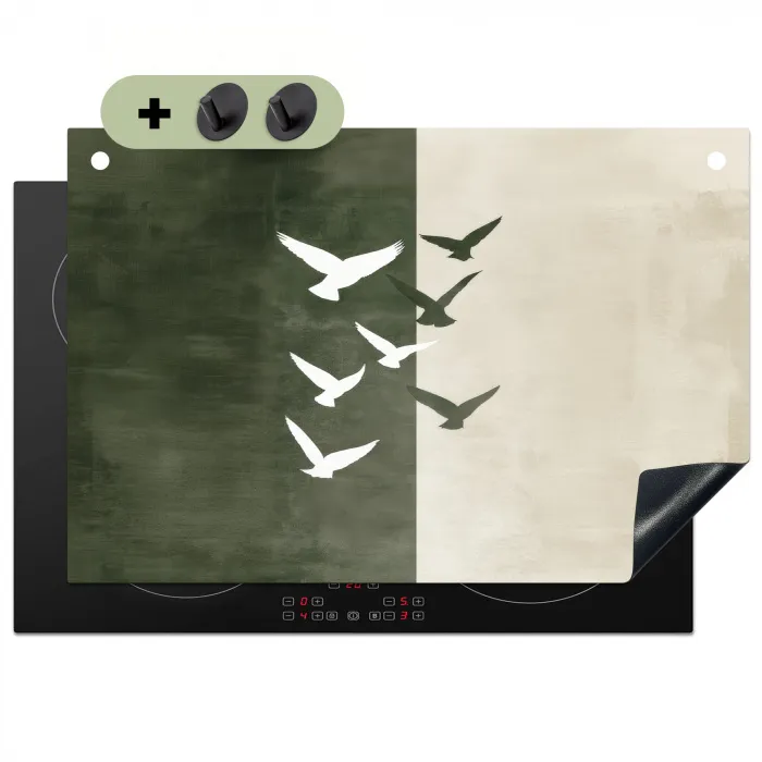 Japandi - Vogel - Groen Inductie beschemer met haakjes klein -3d