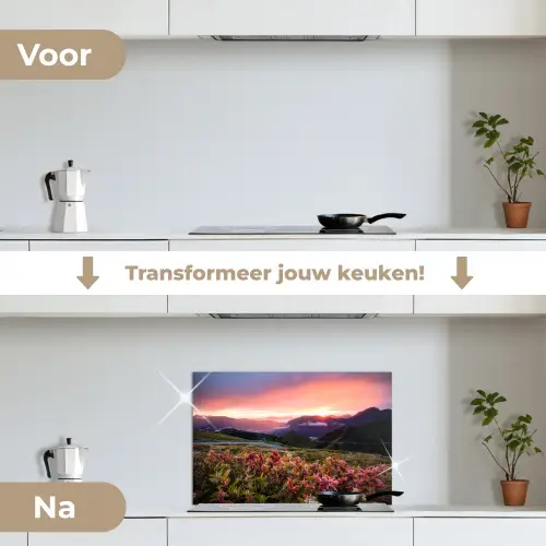 Bloemen - Bergen - Landschap - Nacht - Lucht - Roze keuken achterwand spatscherm klein -voor_na_NL