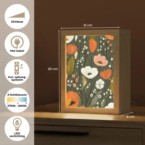 Bloemen - Illustratie - Groen Light Box met kabel (Tafellamp) klein -USP_NL