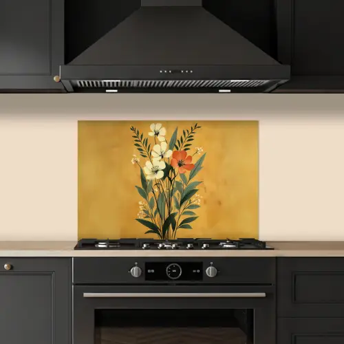 Bladeren - Boeket - Bloemen - Geel keuken achterwand spatscherm klein -sfeer1