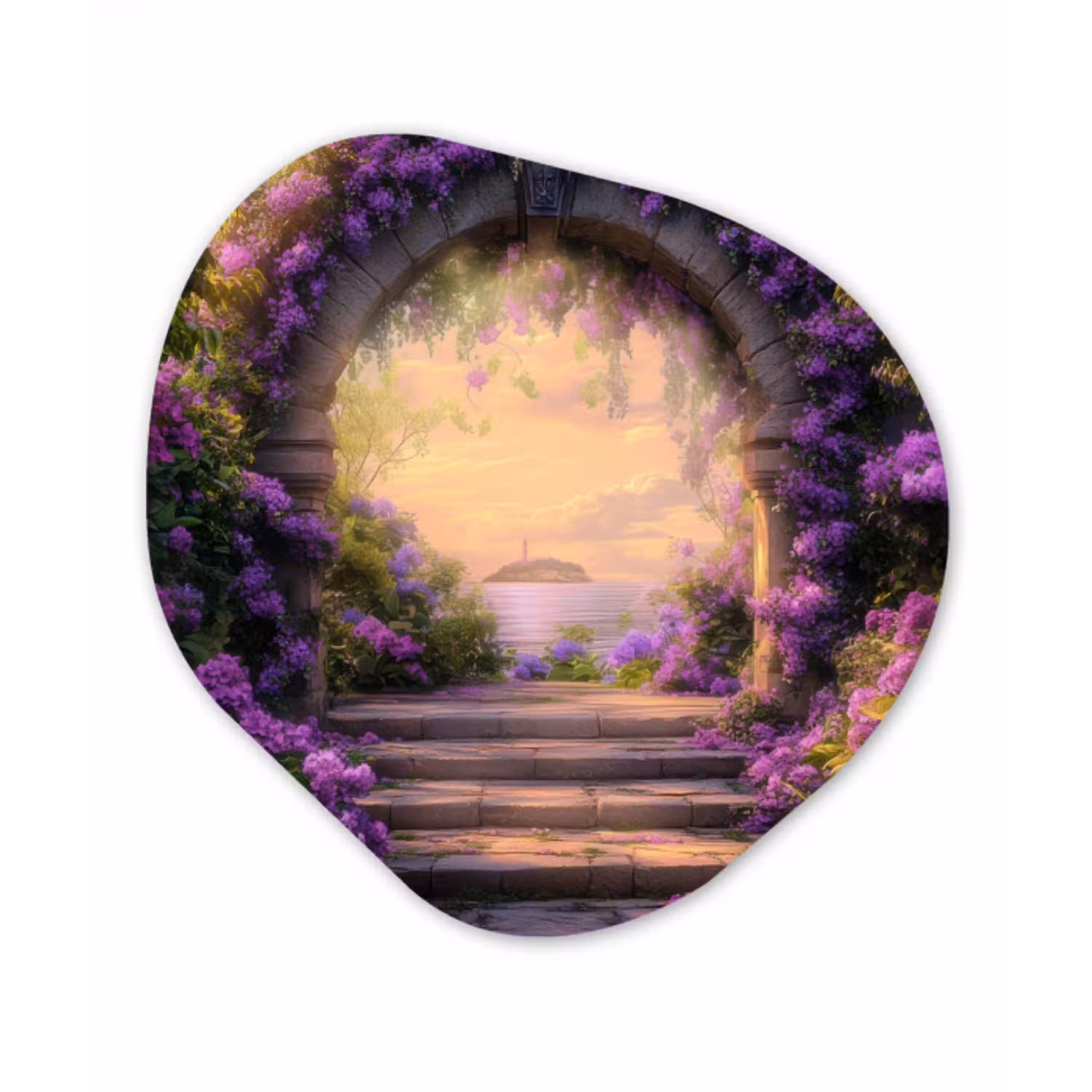 Poort - Paars - Bloemen Wandcirkel Organisch Plexiglas middel -3d
