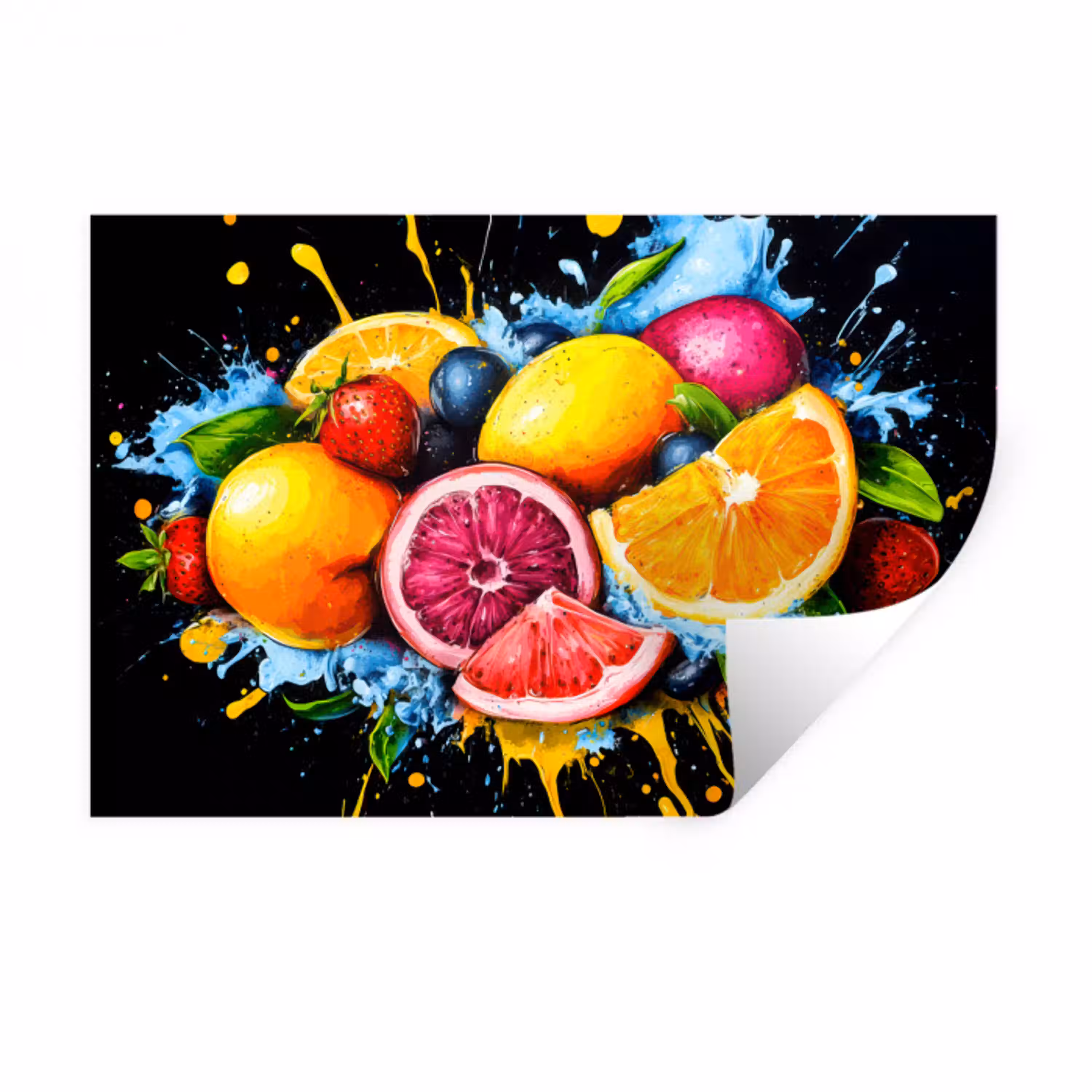 Fruit - Graffiti - Kleurrijk - Sinaasappel - Aardbei - Abstract Muursticker klein -3d