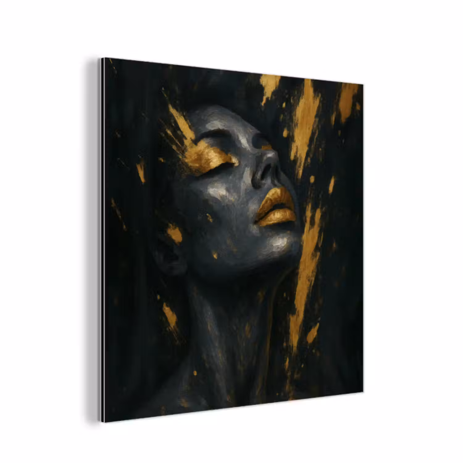 Aluminium schilderij - Gezicht - Vrouw - Verfspatten - Abstract