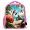 Flamingo en schildpad op tropisch strand Kinderrugzak - Roze middel -3d