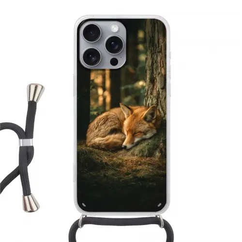 Vos - Bos - Slapen Hoesje iPhone 16 Pro Max met koord klein -3d