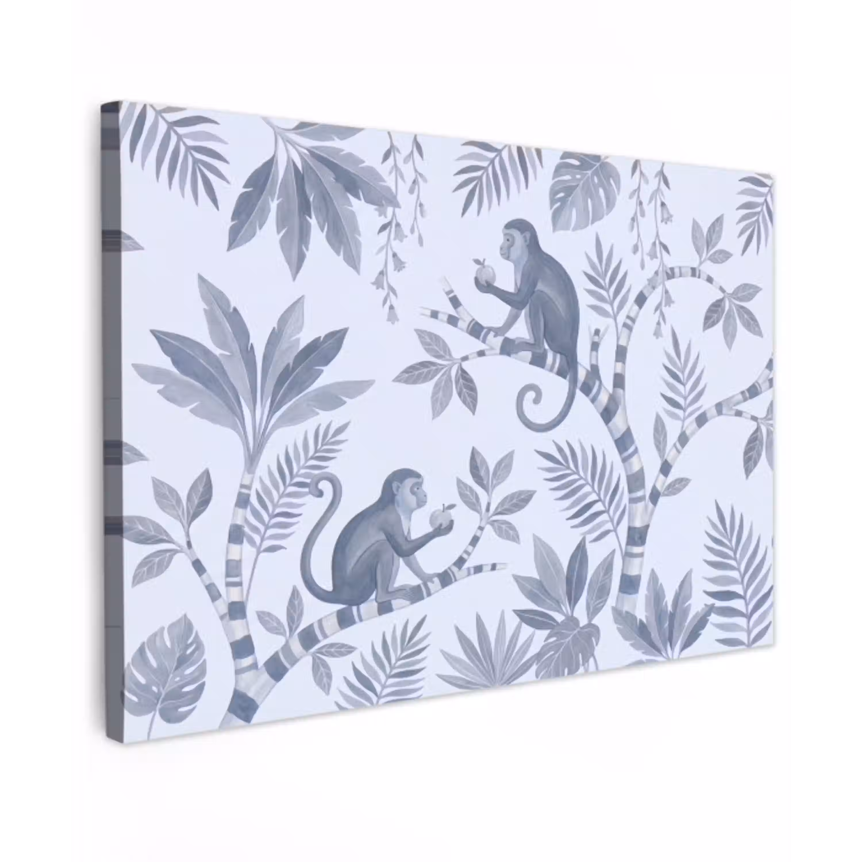 Aap - Boom - Bladeren - Jungle - Illustratie Tuinposter op houten frame 2 cm dik klein -3d