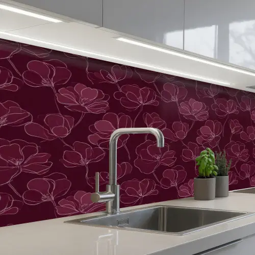 Bloemen - Patroon - Bordeauxrood keuken achterwand 2 middel 871 -3d_schuin