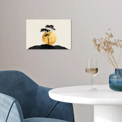 Zwarte boom - Gouden cirkel - Heuvel poster papier klein -sfeer3