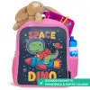 Dino - Raket - Kleurrijk Kinderrugzak - Roze middel -inhoud_FR