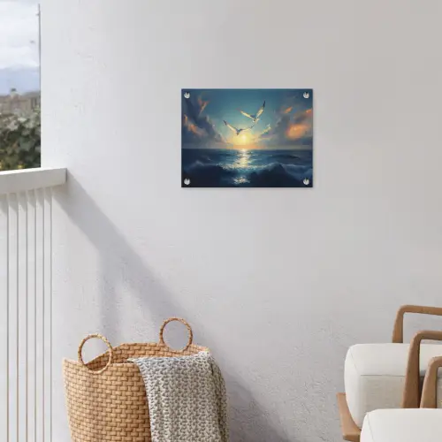 Meeuwen - Zee - Wolken -Blauw tuinposter los doek klein -sfeer8