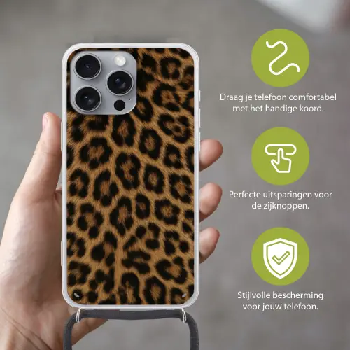 Pantervacht - Realistisch - Bruin Hoesje iPhone 16 Pro Max met koord klein -sfeer2_NL