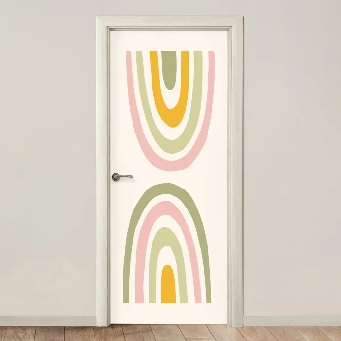 Regenboog - Pastel - Groen - Roze - Modern deurposter klein -3d_beige