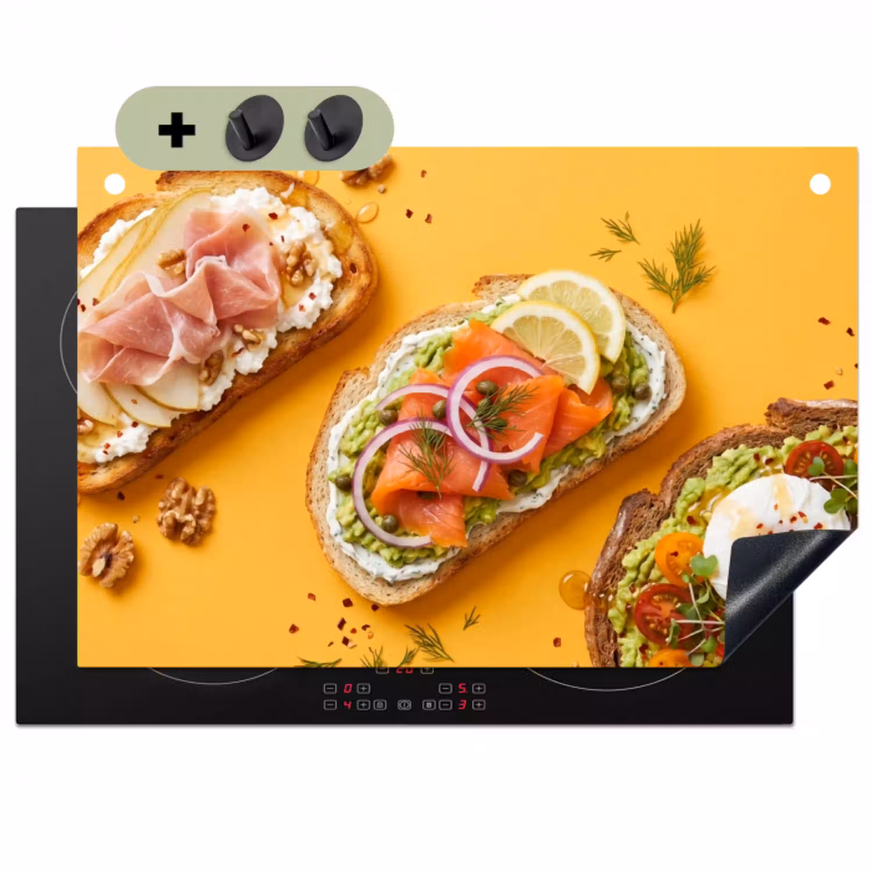 Eten - Brood - Ontbijt - Modern - Kleurrijk Inductie beschemer met haakjes klein -3d