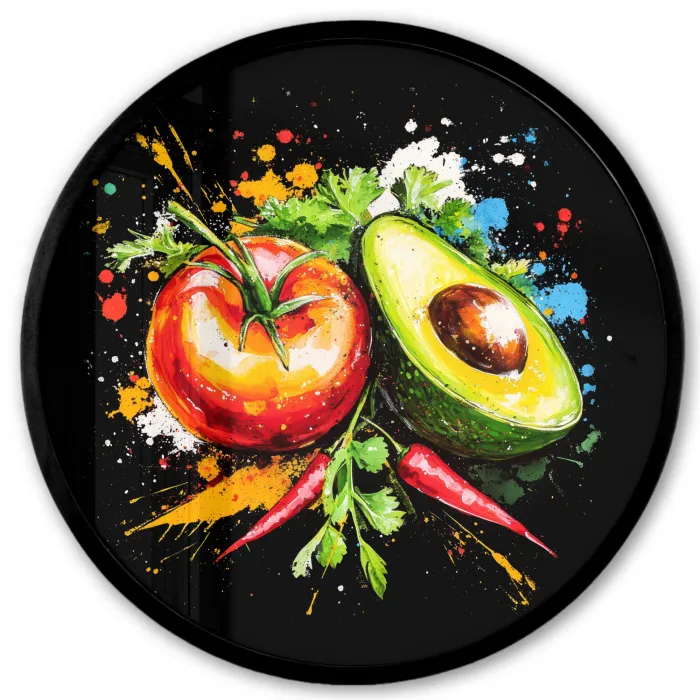Tomaat - Avocado - Peper - Graffiti - Verf - Modern Fotolijst rond zonder passe partout klein -3d