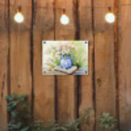 Vaas - Delftsblauw - Madeliefjes tuinposter los doek klein -sfeer1