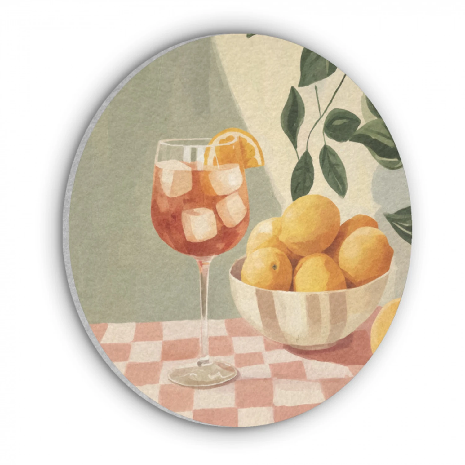 Citroenen - Glas - Tafelkleed - Geblokt Akoestische PET Vilt - Rond klein -3d