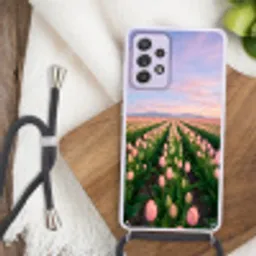Tulpen - Landschap - Roze Hoesje Samsung Galaxy A52 5G met koord klein -sfeer4
