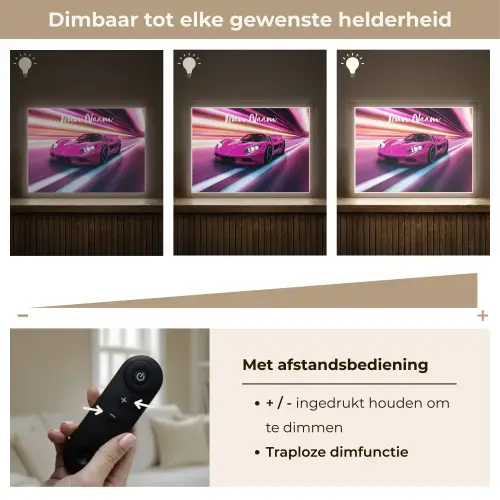 Raceauto - Roze - Neon Light Box met batterij (Wandlamp kind) middel -USP_dimbaarNL