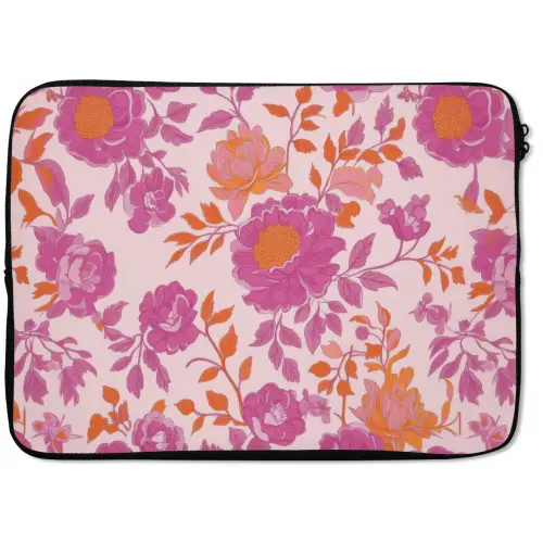 Bloemenpatroon - Roze - Oranje - Bloemen laptophoes neopreen klein -zkaufland3dotto