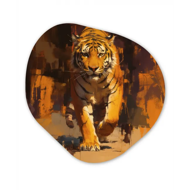 Tijger - Geschilderd - Oranje - Penseelstreken Wandcirkel Organisch Forex 3mm klein -3d