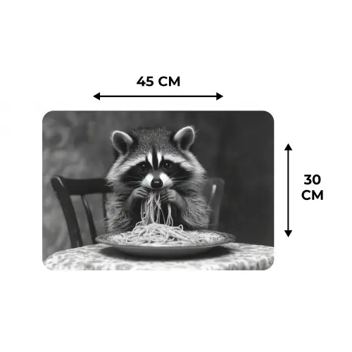 Wasbeer - Cute - Pasta - Tafelkleed - Zwart - Wit Placemat vinyl groot -specs