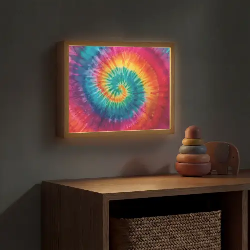 Regenboogkleuren - Tie dye - Light Box met batterij (Wandlamp kind) middel -sfeer5_kind