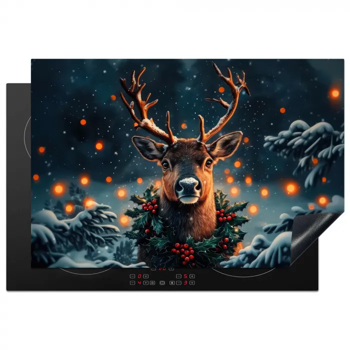 Hert - Kerst - Winter - Sneeuw - Kerstkrans Inductie beschermer vinyl 3mm klein -3d