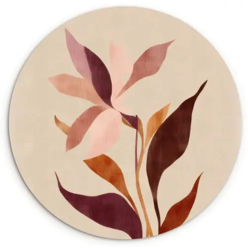 Bloemen - Blaadjes - Minimalistisch - Roze Wandcirkel kunststof plaat 5mm dik klein -3d
