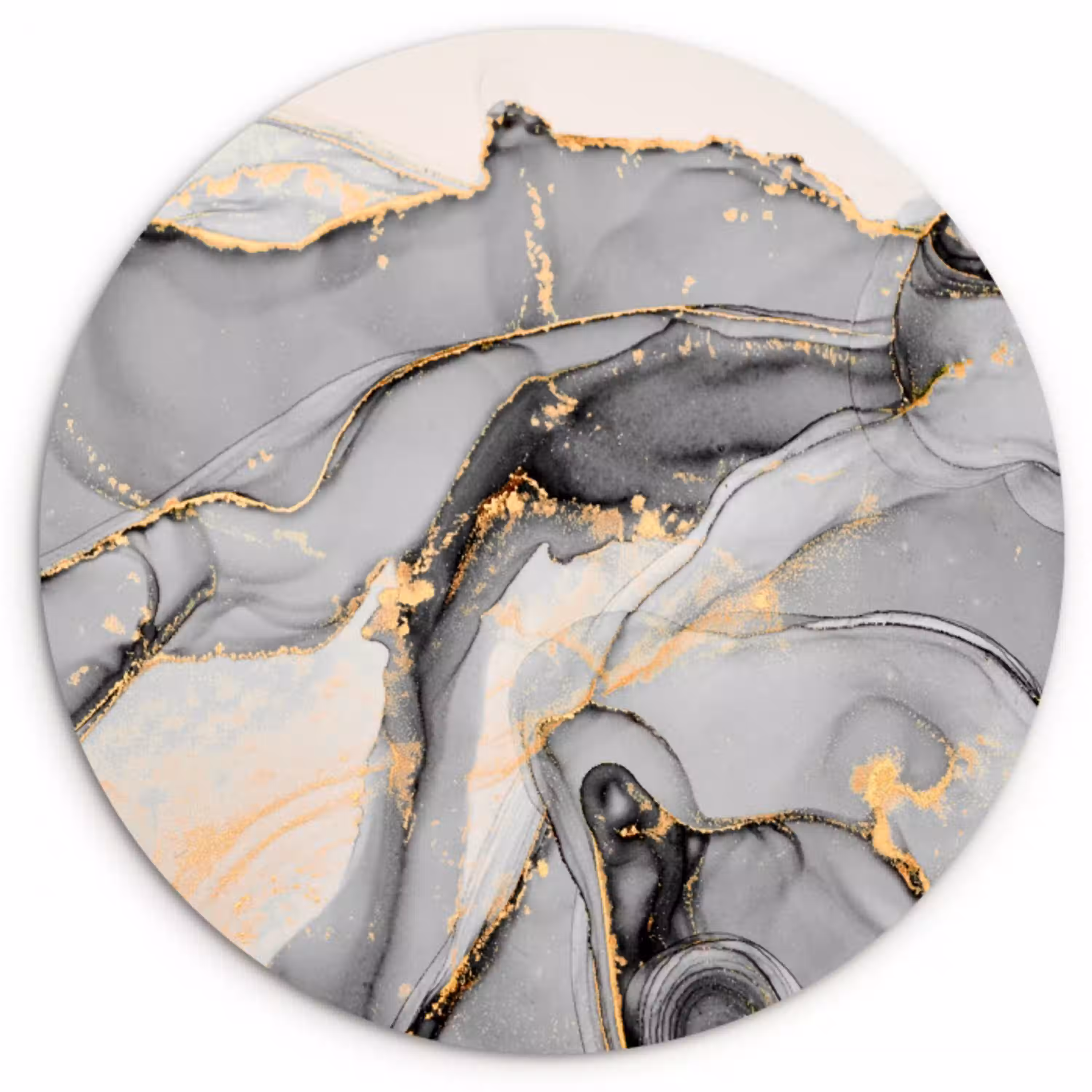 Marmer - Goud - Grijs Wandcirkel kunststof plaat 5mm dik klein -3d