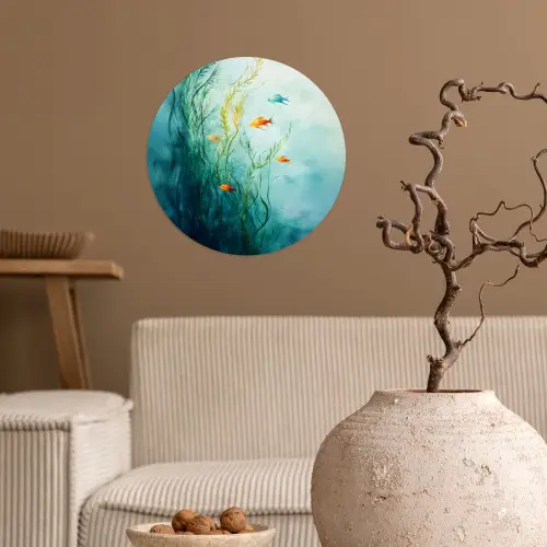Waterplanten - Vissen - Kleurrijk - Water Wandcirkel behangsticker klein -sfeer1