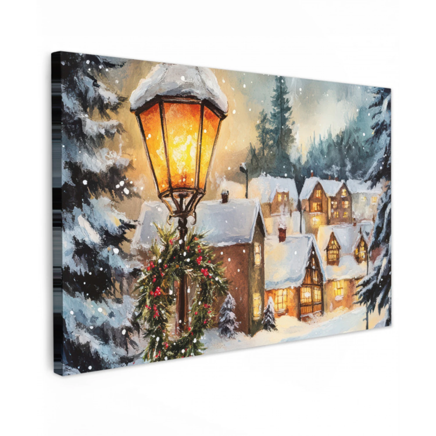 Kerstdorp - Huizen - Sneeuw - Kerst Tuinposter op houten frame 2 cm dik klein -3d