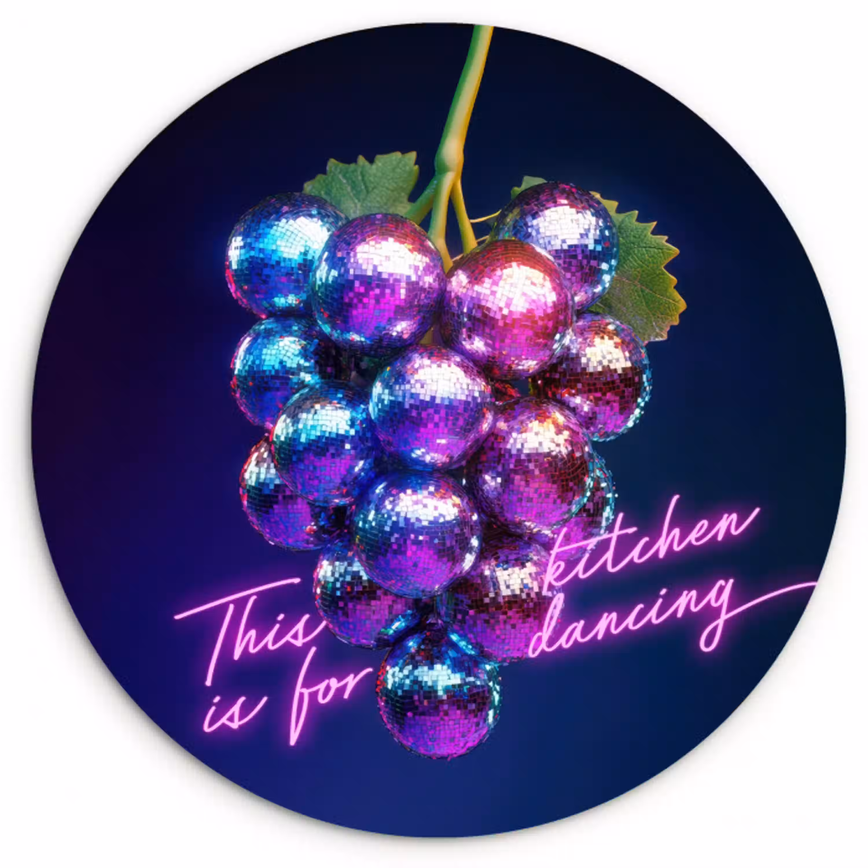 Quote - Neon - Disco - Druiven Wandcirkel kunststof plaat 5mm dik klein -3d