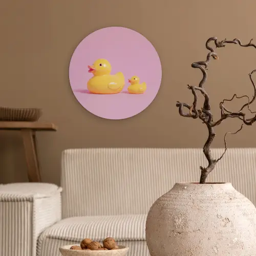 Eendjes - Vrolijk - Roze Wandcirkel kunststof plaat 5mm dik klein -sfeer1