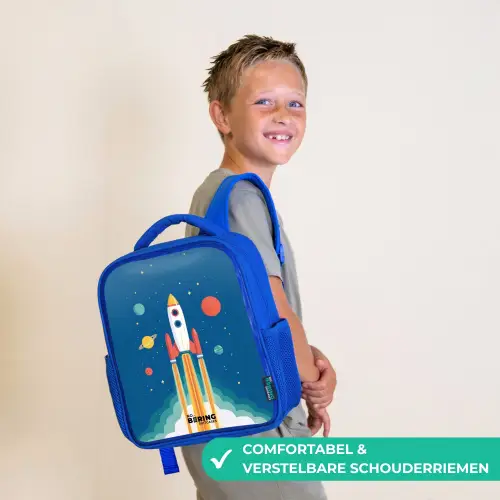 Raket - Planeet - Sterren - Veelkleurig Kinderrugzak - Blauw middel -sfeer3_NL