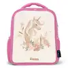 Eenhoorn tussen bloemen in roze pastel kleuren Kinderrugzak - Roze middel -3d