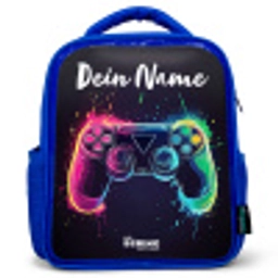 Neon - Controller - Verfspatten - Game Kinderrugzak - Blauw middel -3d